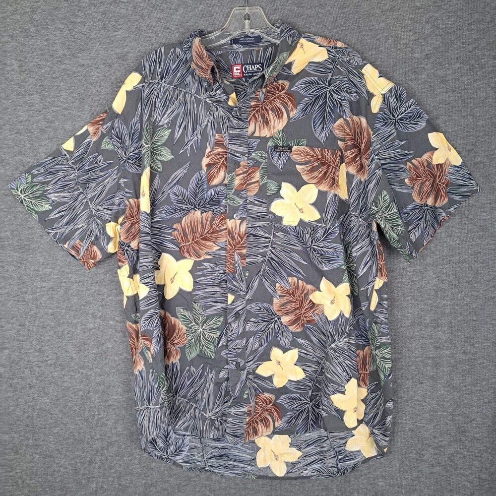Vintage Chaps Ralph Lauren Hawaiian Shirt Dark Men XL Floral Tropical Beach - Picture 2 of 8